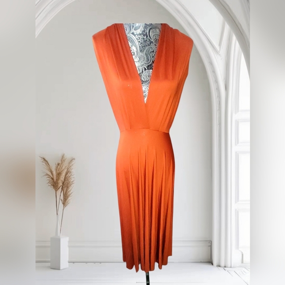 Orange Plunge Neck Sleeveless Maxi Gown.     14 - Picture 1 of 7